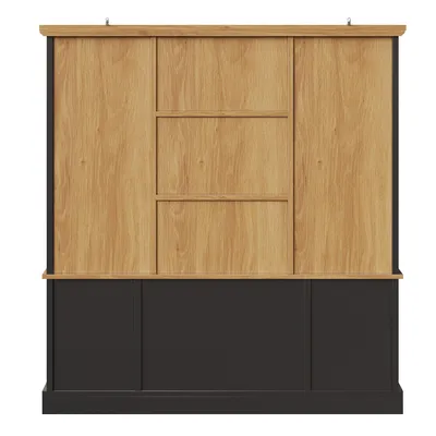 Produktbild von Flieks Küchenhochschrank mit 6 großen Schubladen und Glastüren, Stauraumschrank mit Kippschutz & Metallschienen, Sideboards 140x40x185cm, Schwarz