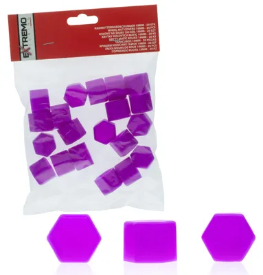 Produktbild von Schraubkappen, 19 mm, violett, 20 Stück, mit Schutz und leuchtend im Dunkeln