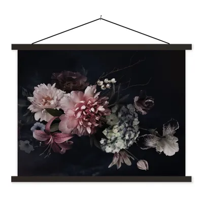 Produktbild von MuchoWow® Textilposter Blumen - Vintage - Pastell - Rosa - Weiß 120x90 cm mit schwarzem Rahmen - Aufhänger für Poster