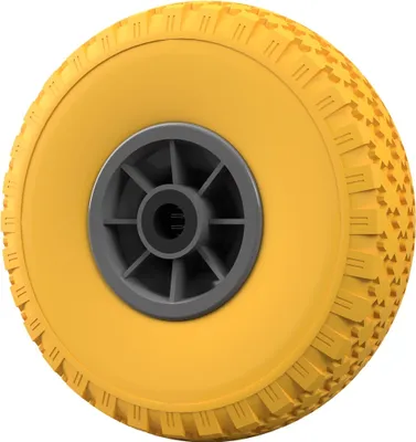 Produktbild von 1 x PolyurethanRad Ø 260 mm 3.00-4 Nadellager Ersatzrad Bollerwagen Sackkarren PANNENSICHER, gelb/grau