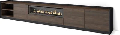 Produktbild von TV-Schrank, Lowboard, 310x37x50cm, Für TV-Geräte bis zu 80", Elektrokamin., Dunkler Eiche und Schwarz