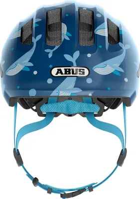 Produktbild von ABUS Kinderhelm Smiley 3.0 - Fahrradhelm mit tiefer Passform, kindergerechten Designs & Platz für einen Zopf - für Mädchen und Jungs - Blau mit Wal-Muster, Größe M (50-55 cm)