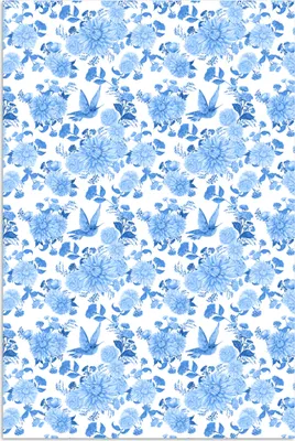 Produktbild von MuchoWow® Poster Blumen - Rosen - Vögel - Blau 60x90 cm - Wanddekoration