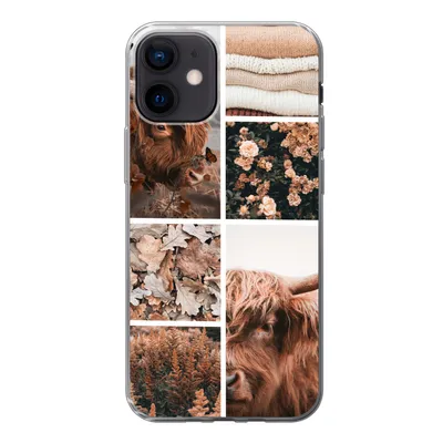 Produktbild von MuchoWow® Handyhülle Schutzhülle Hülle für iPhone 12 Schottischer Highlander - Collage - Blumen Silikon Softcase Handy Hülle - Schutzhülle