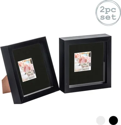 Produktbild von Nicola Spring 2 Stück 6 x 6 3D-Schatten-Kasten-Foto-Rahmen-Set - Craft Anzeigen Bilderrahmen mit 2 x 2 Montieren - Glas Aperture - Schwarz / Schwarz