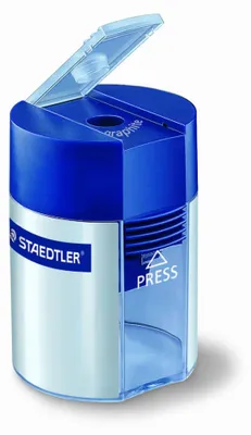 Image de STAEDTLER 511 001 Boîte à pointes ronde argentée couvercle bleu