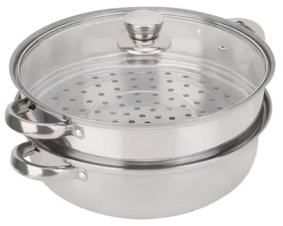 Produktbild von Dampfgarer Topf Set Edelstahl mit Glasdeckel 27 x 27 x 19,5 cm Induktion Stapelbar