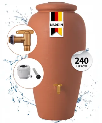 Zdjęcie produktu dla GARANTIA amfora zestaw kompletny 240 l terakota z plastikowym kranem spustowym i przyłączem do rury spustowej, Obraz wygenerowany przez AI