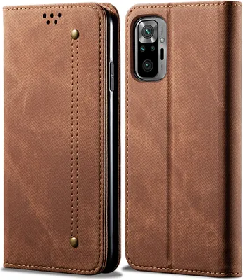 Obrázek produktu pro Redmi Note 10 4G/ Note 10S Case, LaimTop Denim Leather Wallet Magnetic Closure Flip Bookstyle Protective Case with Stand pro Xiaomi Redmi Note 10 4G/Note 10S Brown