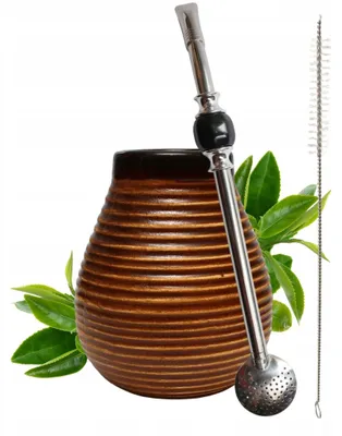 Zdjęcie produktu dla Zestaw Tykwa Yerba Mate Ceramiczna Miodowa + Bombilla z Kryształem - Czarna