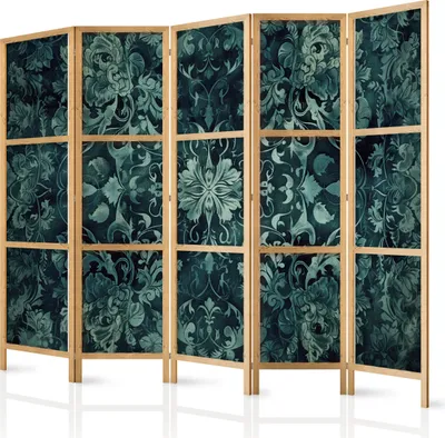Zdjęcie produktu dla Parawan japoński Kwiaty 225x172 cm 5-częściowy zielony