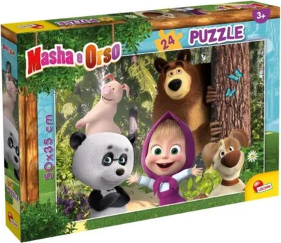 The image shows the packaging of a Masha and the Bear puzzle, featuring characters from the show.
