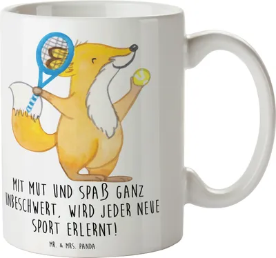 Produktbild von Mr. & Mrs. Panda Teetasse Neue Sportart versuchen - Weiß - Geschenk, Bedruckte Tasse, Lebensfreude, Zuversicht, Becher, Selbstvertrauen, Kaffeebecher, neuer Sport, Trost