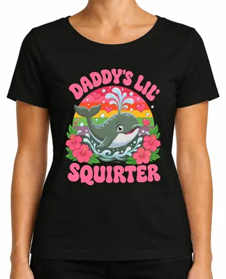 Produktbild von Daddy's Lil' Squirter Wal Baby Regenbogen Herz Statement Sarkasmus Damen T-Shirt, Schwarz, L