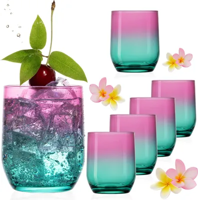 Produktbild von PLATINUX Trinkgläser Rosa-Türkis aus Glas Bunt 240ml (max.330ml) Set 6 Stück Wassergläser Saftgläser Drinkgläser