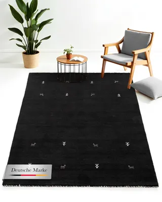 Image de carpetfine Tapis de laine Gabbeh Uni Noir 240x340 cm | Tapis moderne pour le salon et la chambre à coucher
