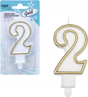 Zdjęcie produktu dla Świeczka urodzinowa cyferka 2 gold
