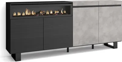Produktbild von Sideboard, Highboard, 200x87x35cm, 4 Türen, Elektrokamin. Industriedesign, Zementgrau