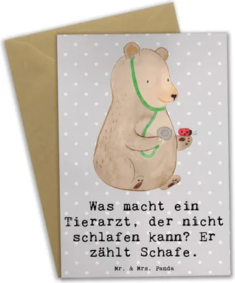 Produktbild von Mr. & Mrs. Panda Grußkarte Tierarzt Schafzählen - Grau Pastell - Geschenk, einladungskarten, Beruf, Berufe, osterkarte, für Tierärzte, Berufsleben, Einfühlungsvermögen