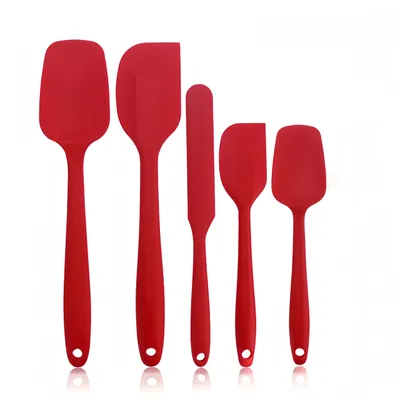 Productafbeelding van Vijfdelig rood siliconen spatels en lepelset voor keuken