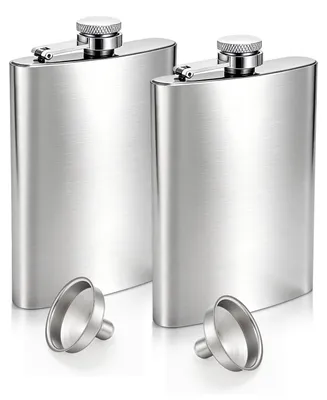 Image de Flacon en métal, lot de 2 - Capacité de 236 ml avec entonnoir - Gourde étanche pour les déplacements - Argenté