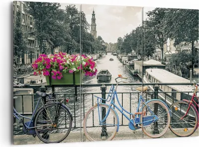 Produktbild von Bild auf Leinwand - Leinwandbild - 3 Teile - Amsterdam Fahrräder Brücke - 165x110cm - Wand Bild - Wanddeko - Wandbilder - Leinwanddruck - Bilder - Wanddekoration - Leinwand bilder - CE165x110-4503