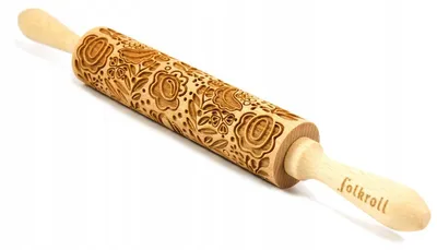 Produktbild von Folkroll Holz Teigroller mit Gravur und Mustern