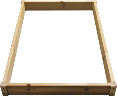 A wooden frame for a grave enclosure, shown from a slightly elevated angle against a white background.