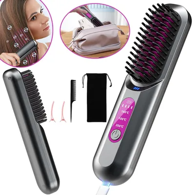 Produktbild von Stylingbürste Für Kurze Haare, Glättbürste Kabellos, Wiederaufladbare Glätteisen für Glätten und Locken, ideal für Reisen