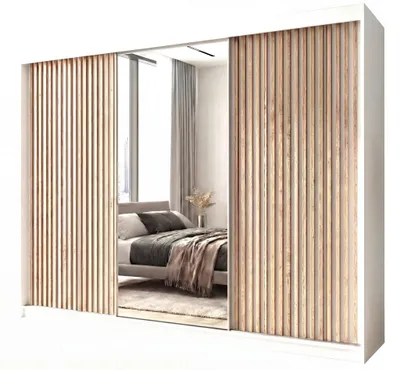 Produktbild von Schwebetürenschrank, 3-türig Schrank FARA 200 cm (mit Spiegel) Weiß / weiß / weiß
