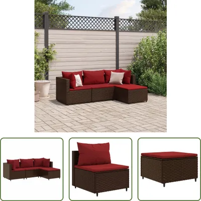 Produktbild von The Living Store 4-tlg. Garten-Lounge-Set mit Kissen Braun Poly Rattan