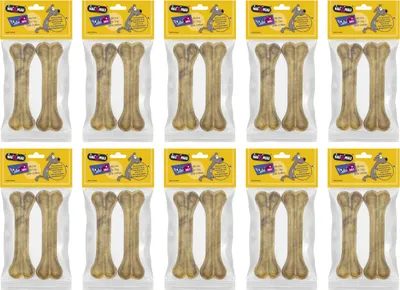 Produktbild von Hau Miau natürlicher Pressknochen für Hunde 15 cm 2 Stück - Kauknochen für Hunde aus natürlichem Leder (10-er pack)