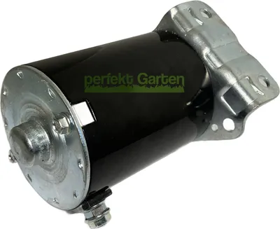 A product shot of a starter motor for a John Deere lawnmower.