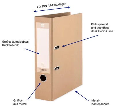 Image de Classeurs Oxford A4 8 cm de largeur, respectueux de l'environnement, couleur beige, 3 pièces