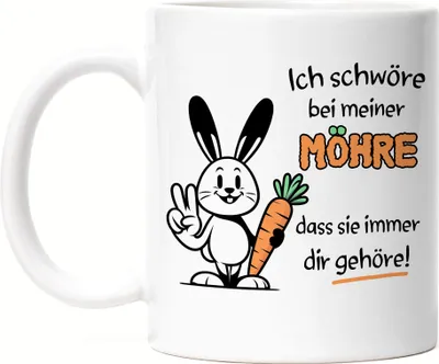 Produktbild von Ich schwöre bei meiner Möhre Witziger Hase Tasse Weiß - Partnerin Partner Liebe