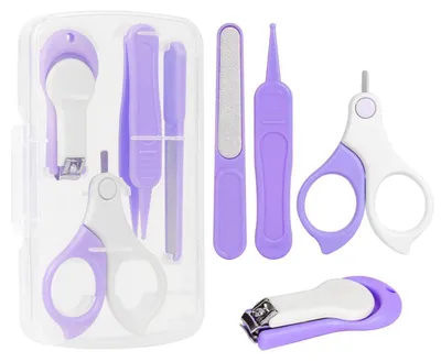 Image de Kit de manucure pour bébé, 4 pièces, violet : coupe-ongles, ciseaux à ongles, pince à épiler, lime à ongles