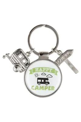 Produktbild von Schlüsselanhänger „Happy Camper“ aus silberfarbenem Metall