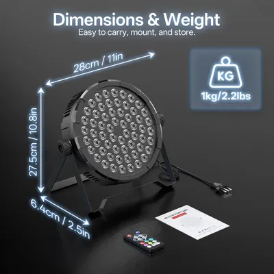 Immagine prodotto di Fari LED PAR - Luci da palco DMX - 60 LED RGB - Telecomando - Alta luminosità - 1 unità - Spina EU