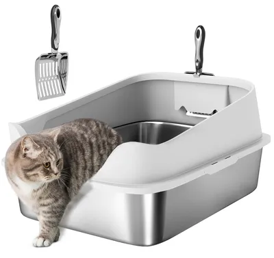 Produktbild von PawHut Katzentoilette Edelstahl Offene Katzenklo ohne Deckel mit hohem Rand