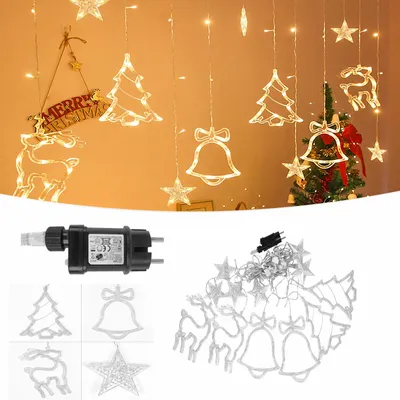 Image de UISEBRT 138 LED Rideau lumineux blanc chaud Décoration intérieure avec étoiles & motifs de Noël, 8 modes, minuterie pour Noël, fête, mariage, anniversaire