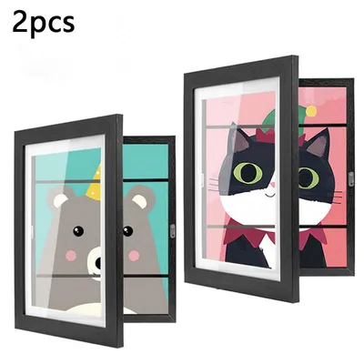 Two openable picture frames with cartoon animal drawings inside, displayed against a white background.