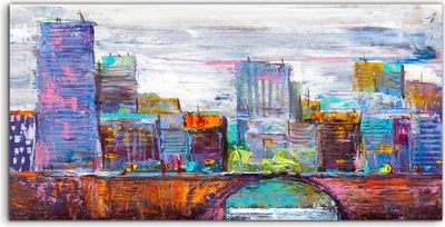 Produktbild von Coloray Acrylbild 140x70  Wandbild Acrylbilder Abstrakte Malerei Stadtlandschaft