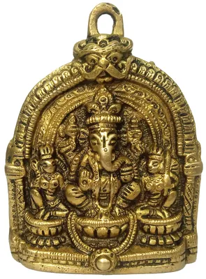 Messing Wandaufhängung Ganesha mit Riddhi Siddhi, 7,6 x 0,5 x 4 Zoll