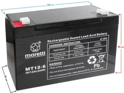 Produktbild von AGM Batterie 6V 12Ah UPS MT12-6 wartungsfrei für USV-Anlagen B 150 x T 51 x H 95 mm