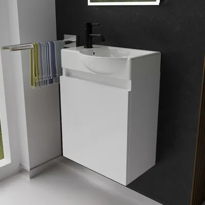 Produktbild von Alpenberger Gäste WC Waschbecken mit Unterschrank | Kleines Badmöbel 45 cm Breit | Waschtisch mit Waschbeckenunterschrank