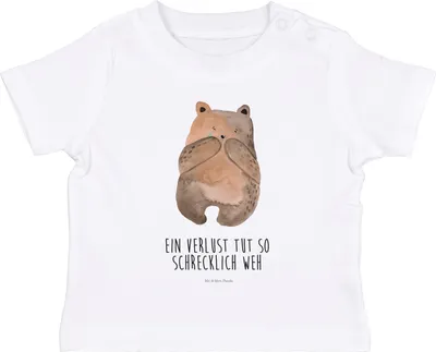 Produktbild von Mr. & Mrs. Panda Organic Baby Shirt Bär Verlust 6. - 12. Monat - Weiß - Geschenk, Teddy, Kleinkind, Kinder T-Shirt, Babyshirt, Baumwollshirt, Top,