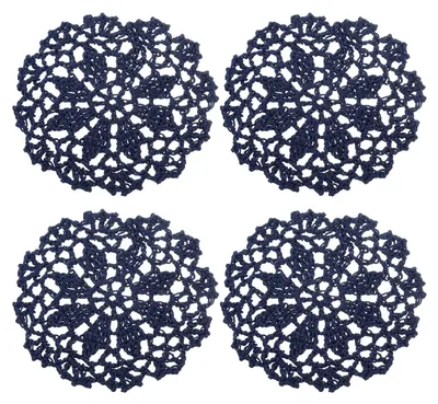Stoffuntersetzer 4er-Set, Baumwolle, gehäkelt, 10 cm, dunkelblau