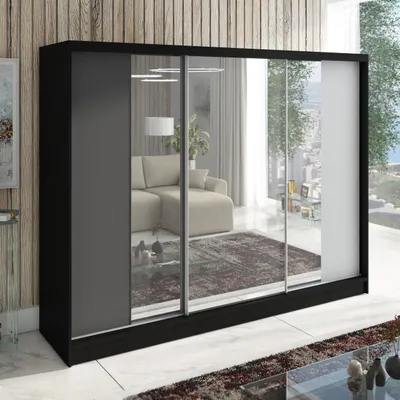 Produktbild von Schwebetürenschrank VENA 3-türiger Kleiderschrank mit 3 Spiegeln, 3  Kleiderstangen – Funktionalität und Eleganz!