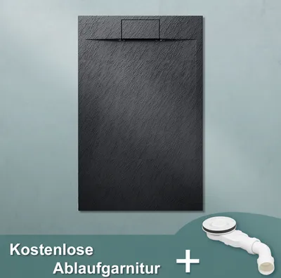 Produktbild von SONNI SMC Duschwannen 140×90 cm Schwarz Duschtasse Schieferoptik Flach Rechteckig Antirutsch Walk-in-Dusche inkl. Ablaufgarnitur