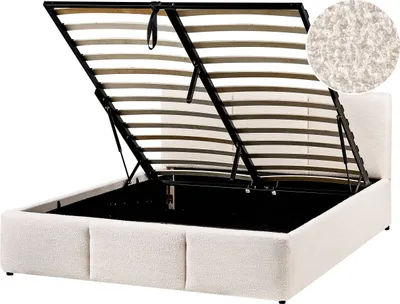 Produktbild von BELIANI Bett mit Bettkasten Cremeweiß Bouclé Gepolstert 140 x 200 cm Lattenrost Hochklappbar Hohes Kopfteil Modern Schlafzimmer Möbel Ausstattung